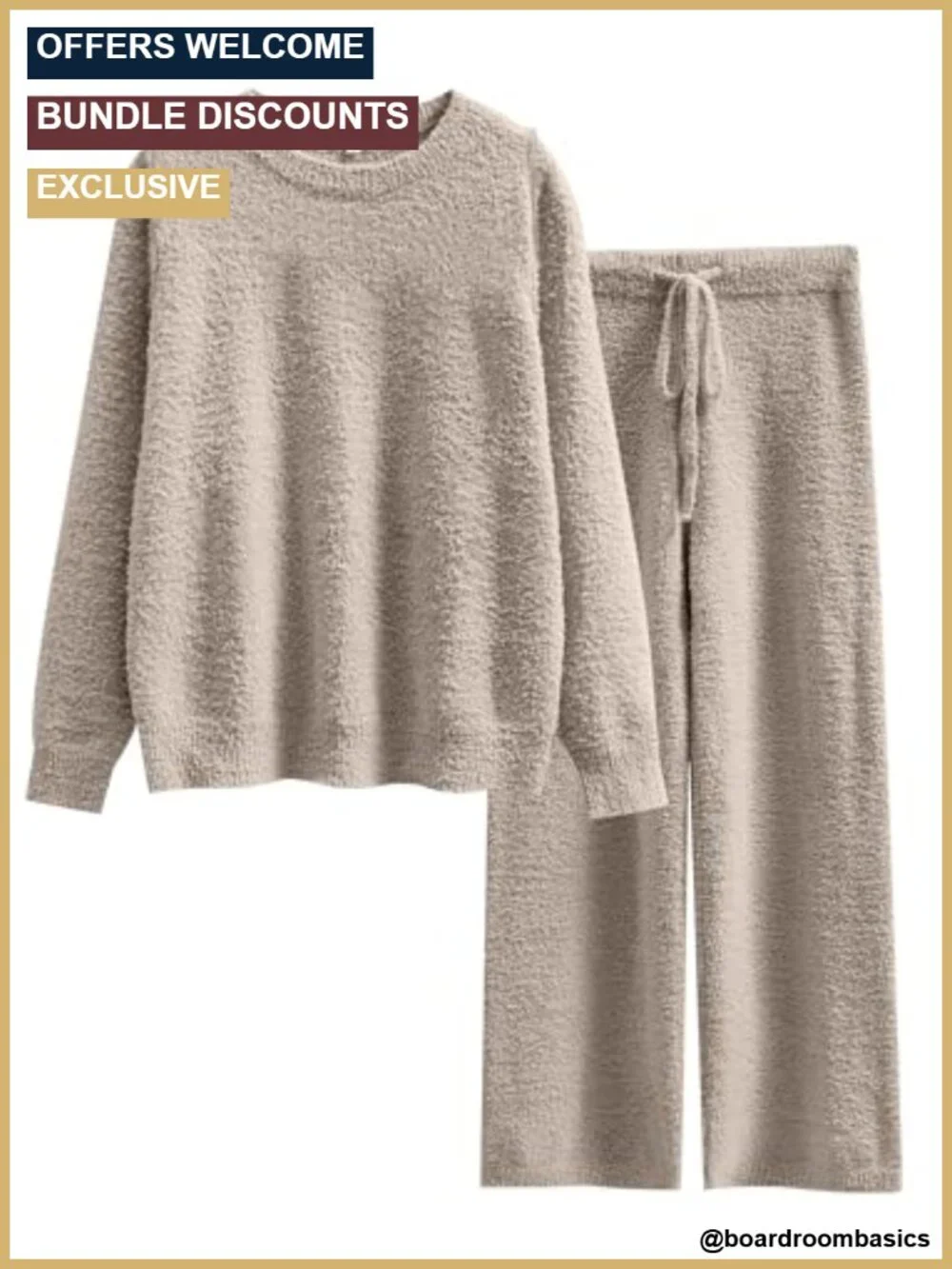 Fuzzy Fleece Lounge Set for Women, Long Sleeve Pullover Top & Wide Leg Pants, 2